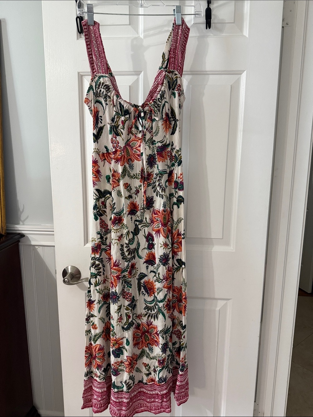 Angie Cream Maxi Dress with Pink & Green Floral Print